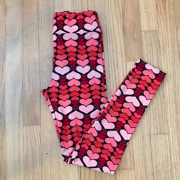 LuLaRoe One Size Valentine Heart Leggings - Picture 1 of 2